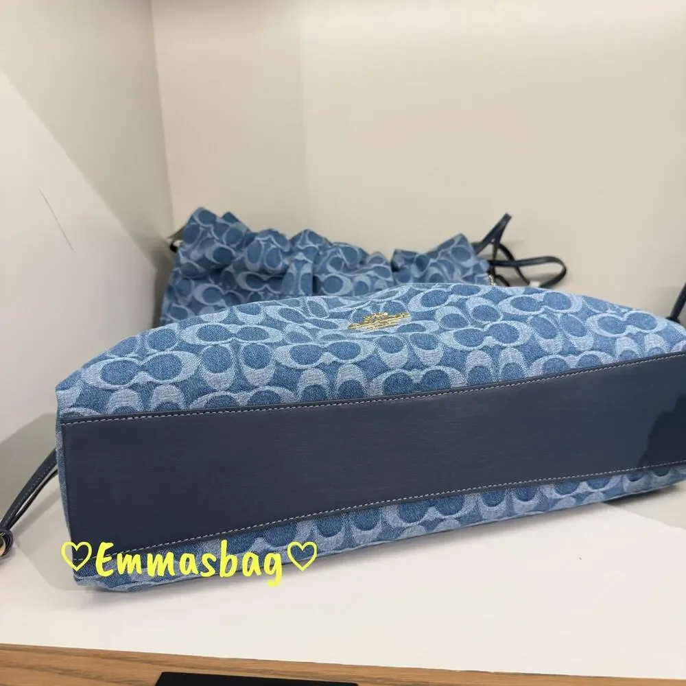 Coach Faye Large Shoulder Bag In Signature Denim CDB97 denim/Gold/Indigo - Picture 6 of 11